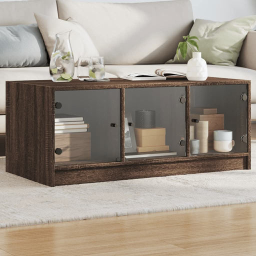 Măsuță de cafea cu uși din sticlă, stejar maro, 102x50x42 cm - WALTI WALTI