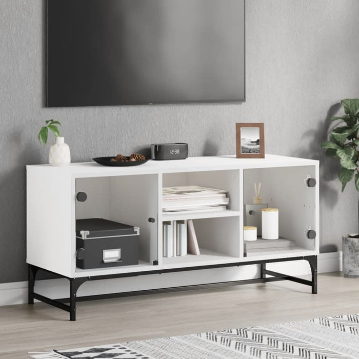 Comodă TV cu uși din sticlă, alb, 102x37x50 cm - WALTI WALTI