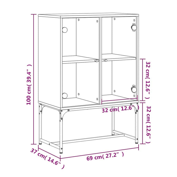 Dulap lateral cu uși din sticlă, alb, 69x37x100 cm - WALTI WALTI
