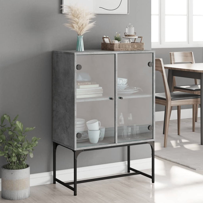Dulap lateral cu uși din sticlă, gri beton, 69x37x100 cm - WALTI WALTI