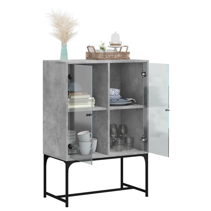 Dulap lateral cu uși din sticlă, gri beton, 69x37x100 cm - WALTI WALTI