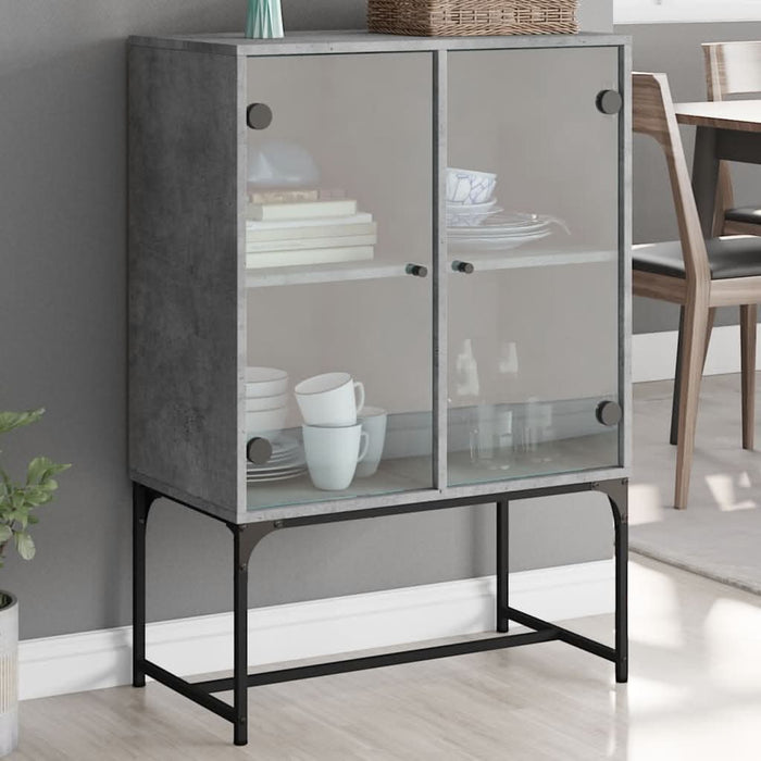 Dulap lateral cu uși din sticlă, gri beton, 69x37x100 cm - WALTI WALTI