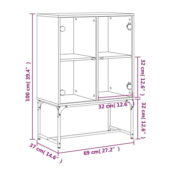 Dulap lateral cu uși din sticlă, gri sonoma, 69x37x100 cm - WALTI WALTI