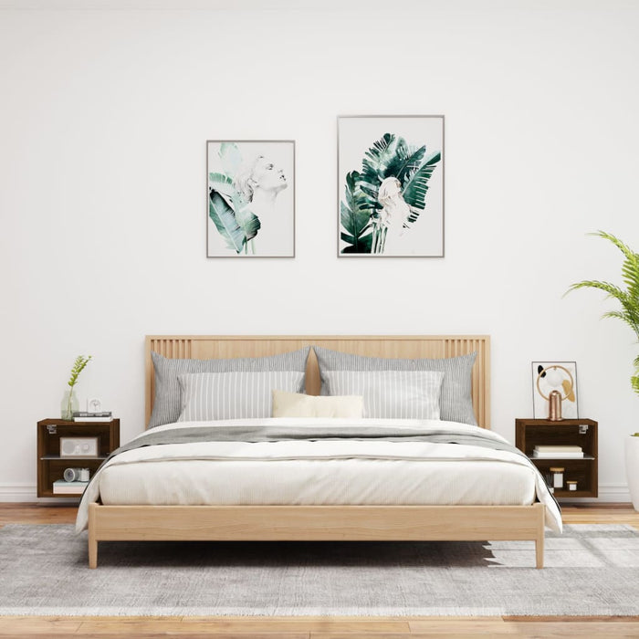 Noptiere cu lumini LED montate pe perete 2 buc. stejar maro - WALTI WALTI