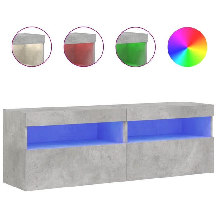 Comode TV de perete cu lumini LED 2 buc. gri beton 60x30x40 cm - WALTI WALTI