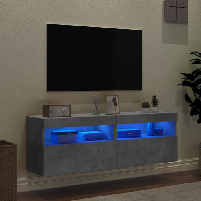 Comode TV de perete cu lumini LED 2 buc. gri beton 60x30x40 cm - WALTI WALTI