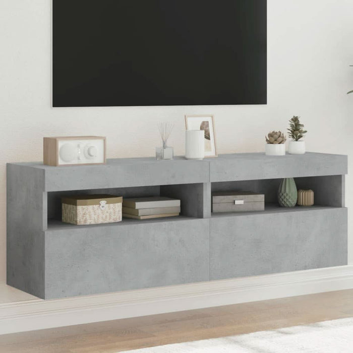 Comode TV de perete cu lumini LED 2 buc. gri beton 60x30x40 cm - WALTI WALTI