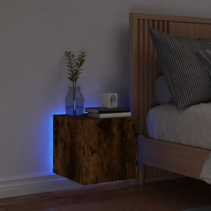 Comodă TV de perete cu lumini LED, stejar fumuriu, 30,5x35x30cm - WALTI WALTI