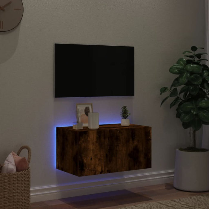 Comodă TV de perete cu lumini LED, stejar fumuriu, 60x35x31 cm - WALTI WALTI