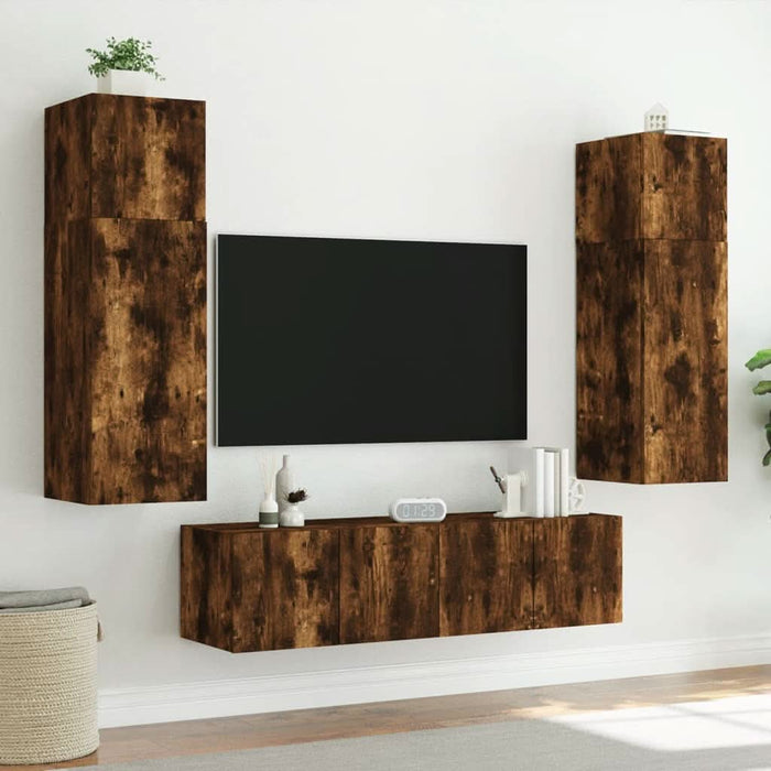 Comodă TV de perete cu lumini LED, stejar fumuriu, 60x35x31 cm - WALTI WALTI