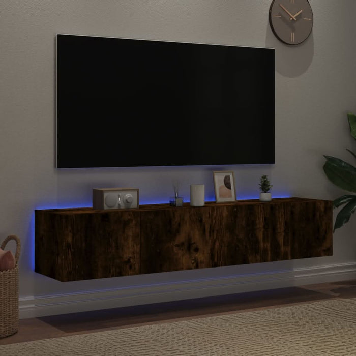 Comodă TV de perete cu LED, 2 buc. stejar fumuriu, 80x35x31 cm - WALTI WALTI