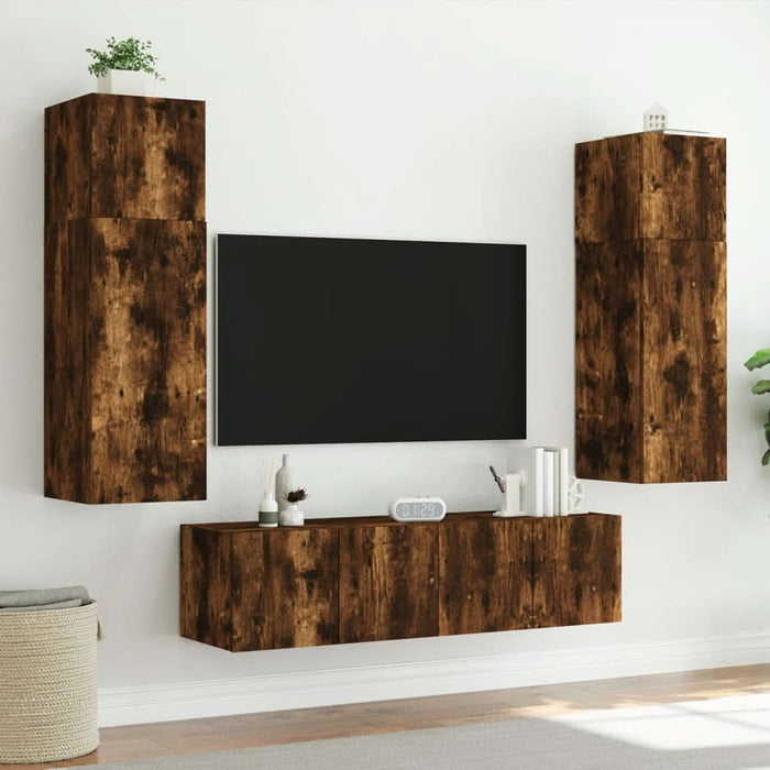 Comodă TV de perete cu lumini LED, stejar fumuriu, 60x35x41 cm - WALTI WALTI