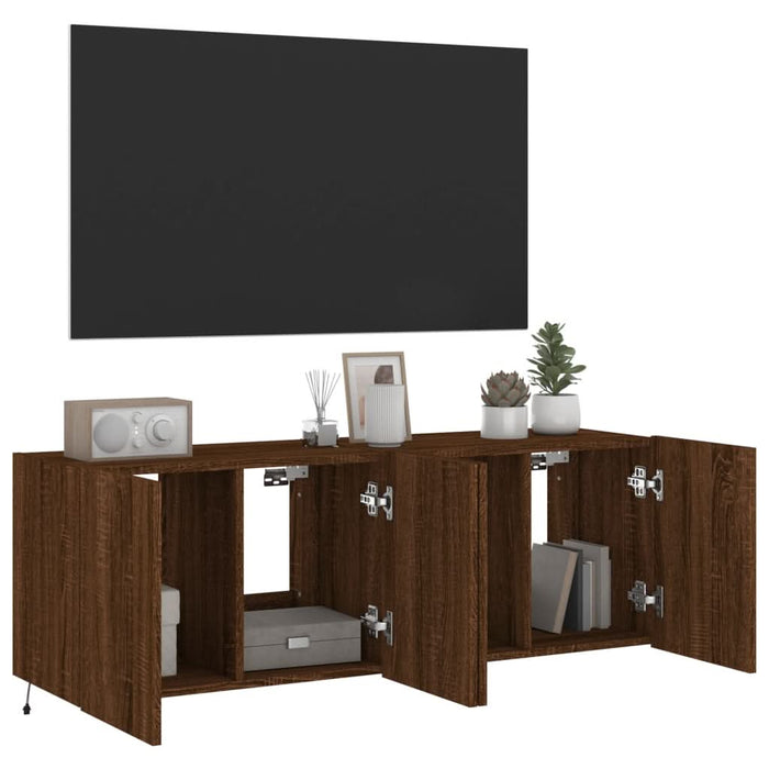 Comodă TV de perete cu LED, 2 buc. stejar maro, 60x35x41 cm - WALTI WALTI