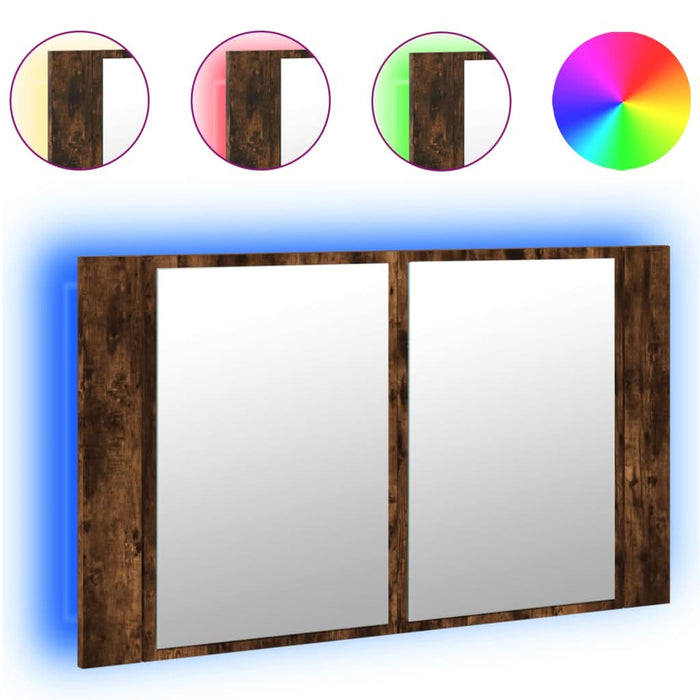 Dulap de baie cu oglindă și LED, stejar fumuriu, 80x12x45 acril - WALTI WALTI