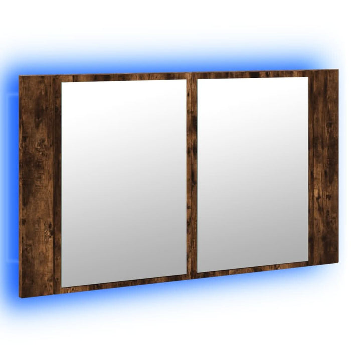 Dulap de baie cu oglindă și LED, stejar fumuriu, 80x12x45 acril - WALTI WALTI