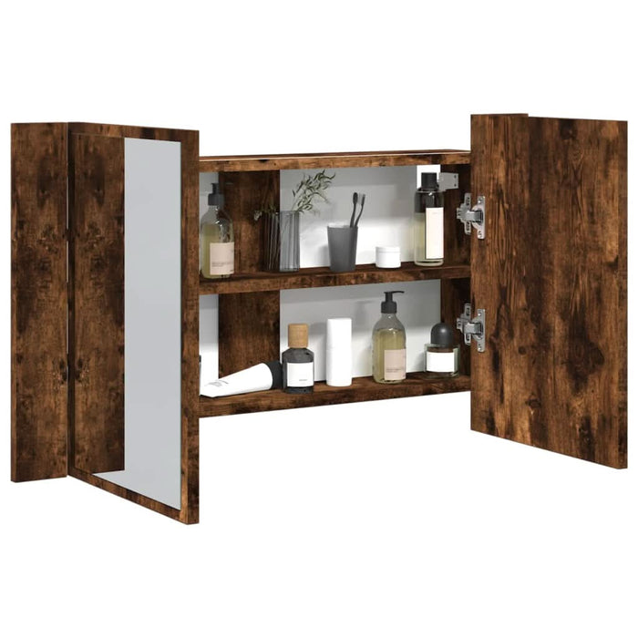 Dulap de baie cu oglindă și LED, stejar fumuriu, 80x12x45 acril - WALTI WALTI