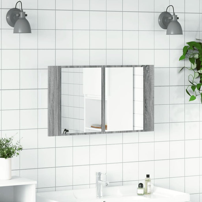 Dulap de baie cu oglindă și LED, gri sonoma, 80x12x45 cm, acril - WALTI WALTI