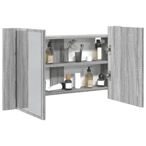 Dulap de baie cu oglindă și LED, gri sonoma, 80x12x45 cm, acril - WALTI WALTI