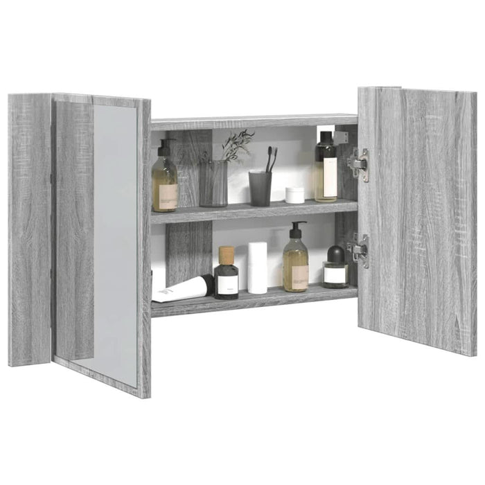 Dulap de baie cu oglindă și LED, gri sonoma, 80x12x45 cm, acril - WALTI WALTI