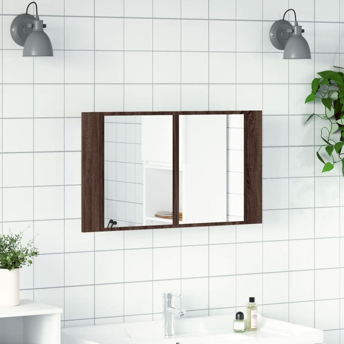 Dulap de baie cu oglindă și LED stejar maro, 80x12x45 cm, acril - WALTI WALTI