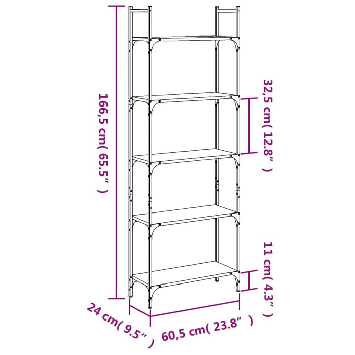 Bibliotecă 5 niveluri, gri sonoma, 60,5x24x166,5 cm - WALTI WALTI