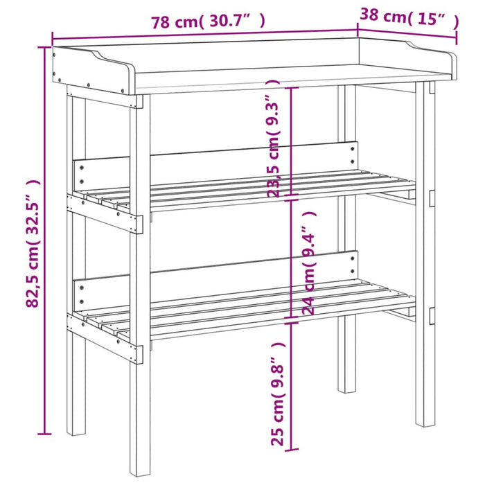 Masă de plante cu raft, maro, 78x38x82,5 cm, lemn masiv de brad - WALTI WALTI