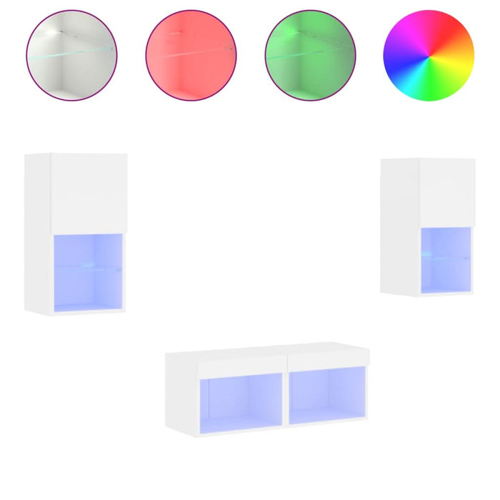 Comode TV de perete cu lumini LED, 4 piese, alb - WALTI WALTI