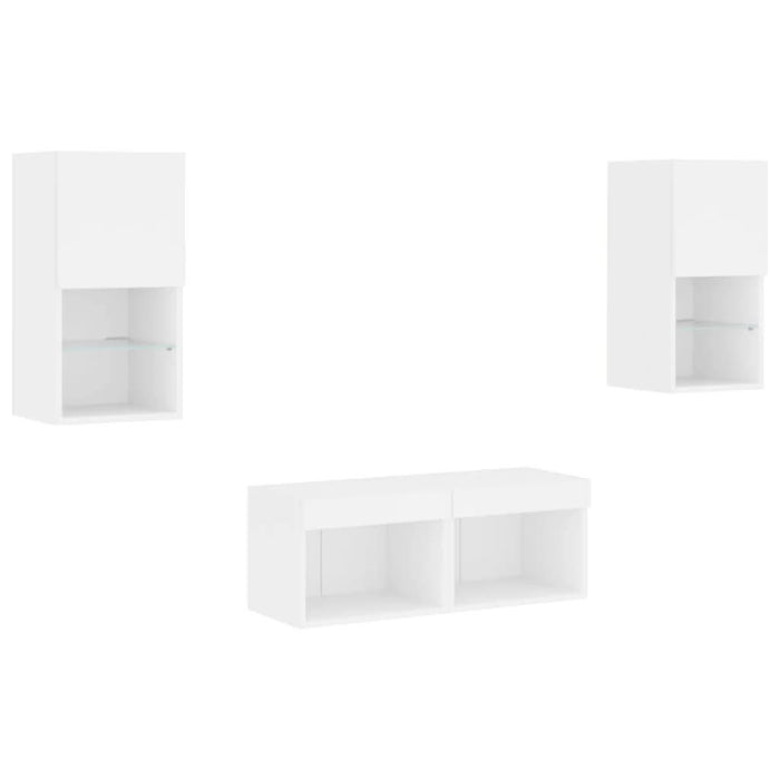 Comode TV de perete cu lumini LED, 4 piese, alb - WALTI WALTI