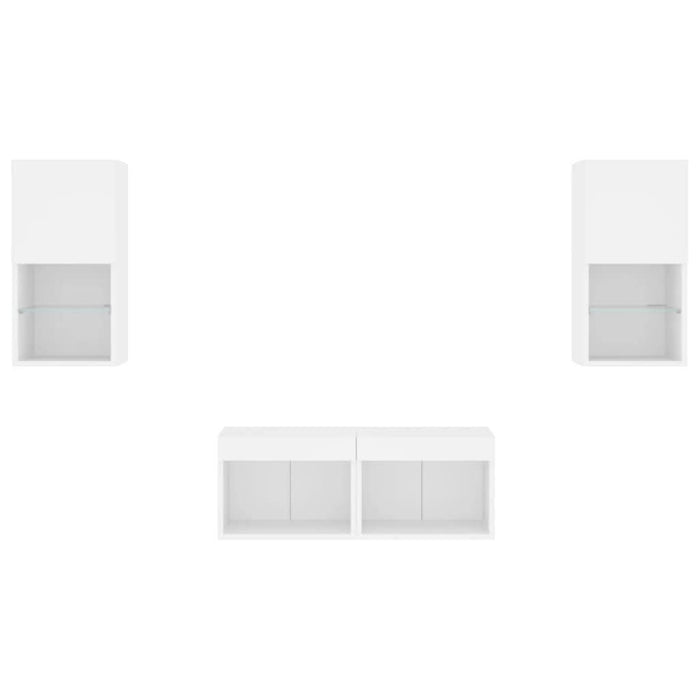 Comode TV de perete cu lumini LED, 4 piese, alb - WALTI WALTI