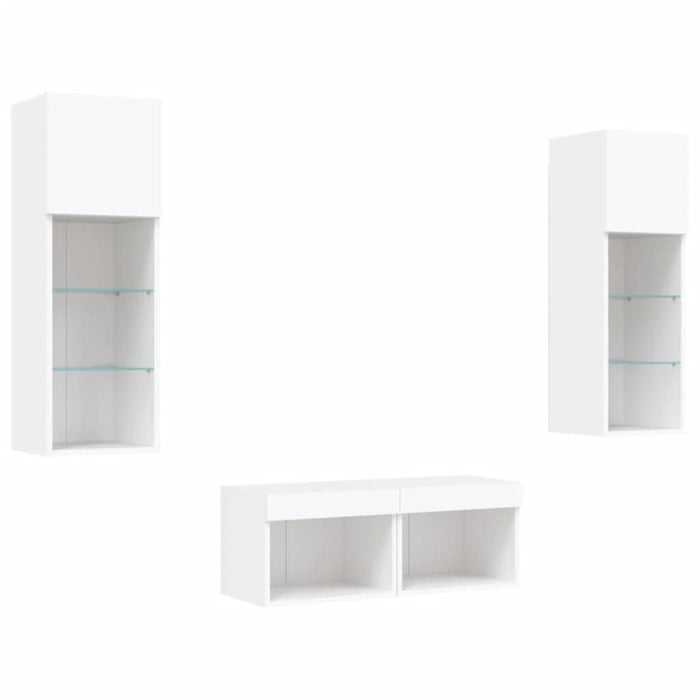 Comode TV de perete cu lumini LED, 4 piese, alb - WALTI WALTI