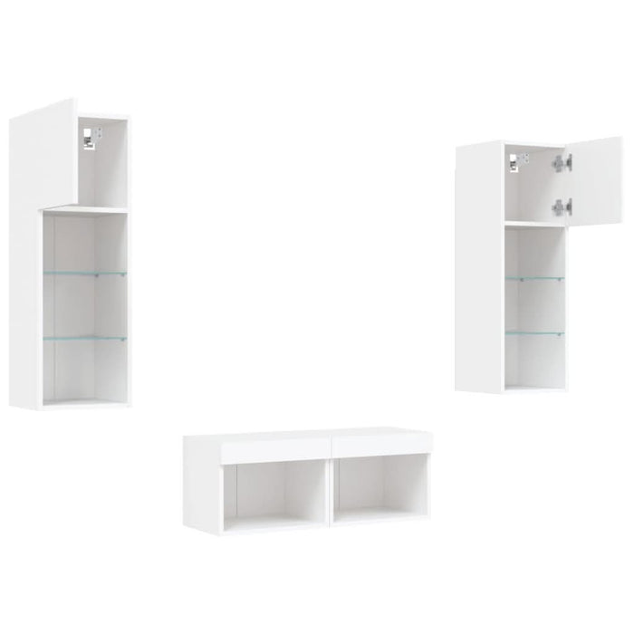 Comode TV de perete cu lumini LED, 4 piese, alb - WALTI WALTI