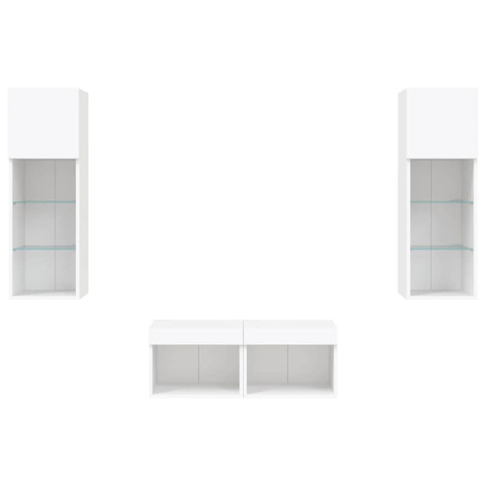 Comode TV de perete cu lumini LED, 4 piese, alb - WALTI WALTI