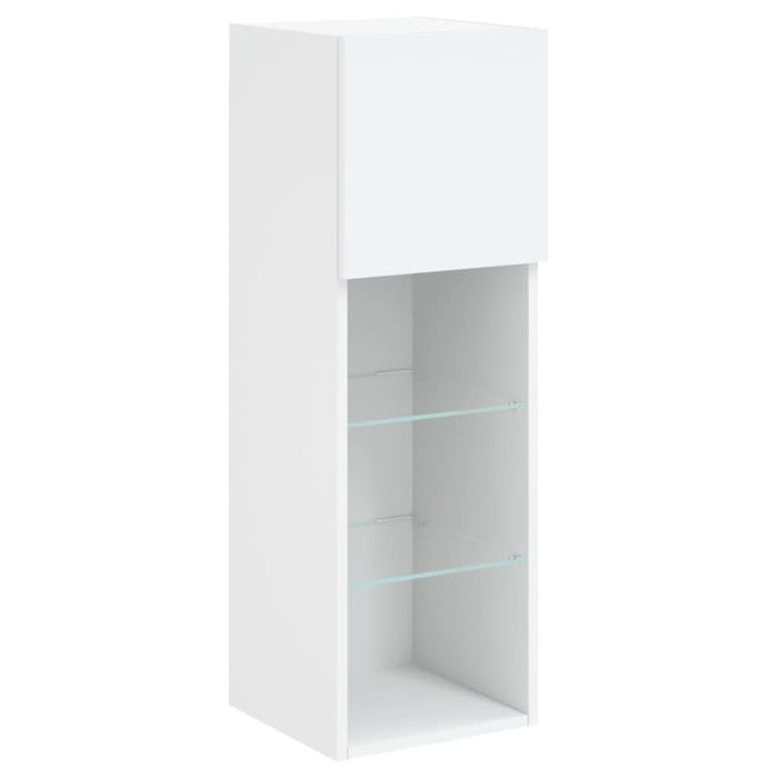 Comode TV de perete cu lumini LED, 4 piese, alb - WALTI WALTI