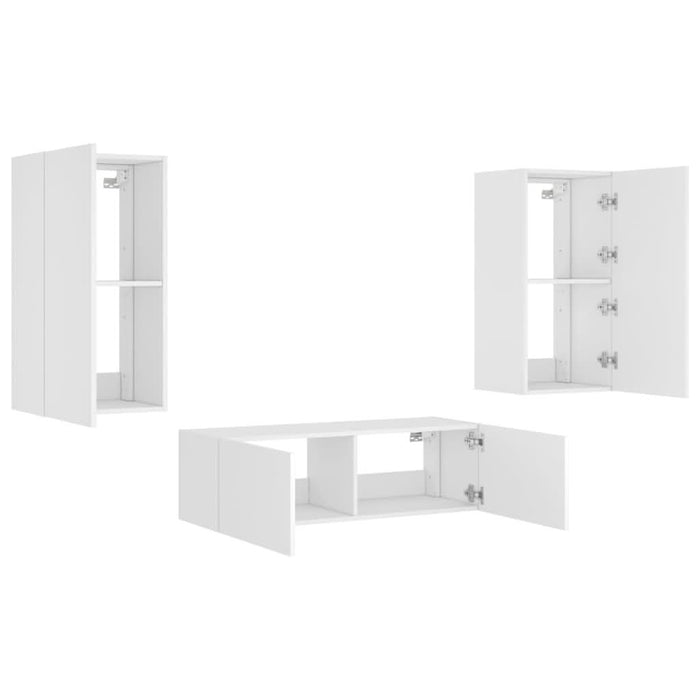 Comode TV de perete cu lumini LED, 3 piese, alb - WALTI WALTI