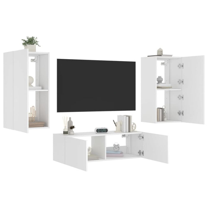 Comode TV de perete cu lumini LED, 3 piese, alb - WALTI WALTI